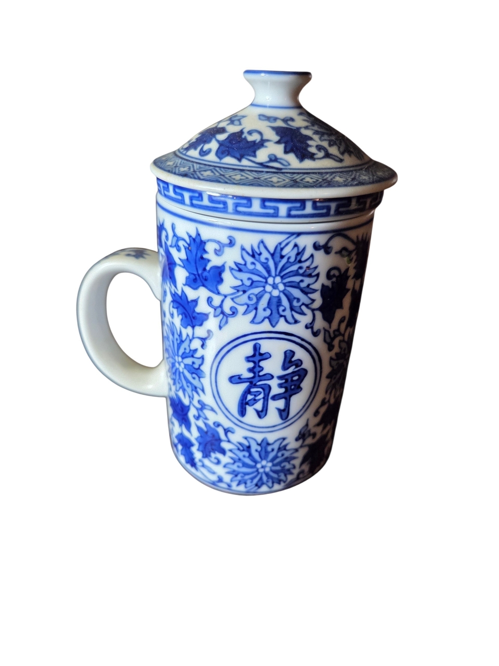 Pier 1 Blue and White Porcelain Lidded Mug